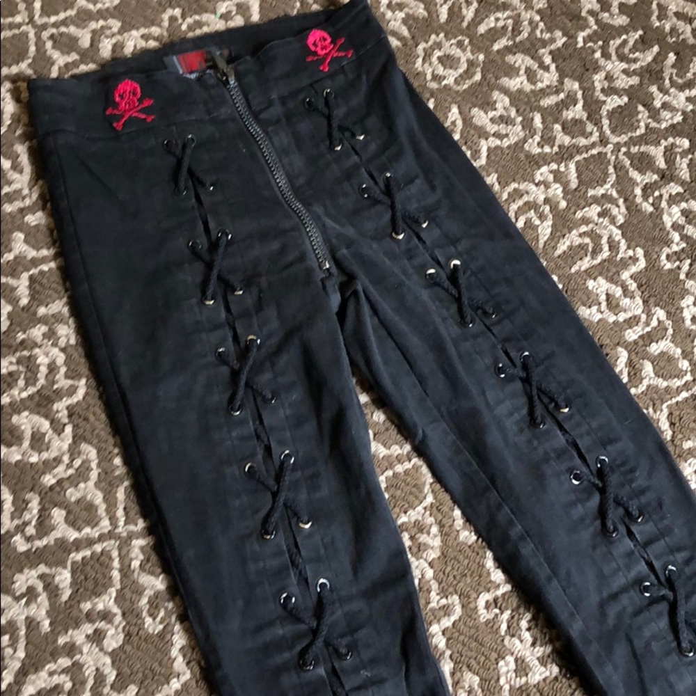 Tripp NYC lace up stretchy black denim